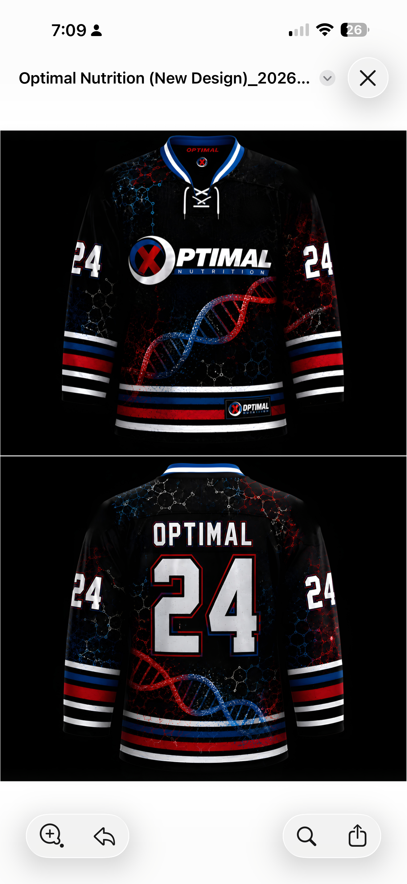 Optimal Nutrition "DNA" Hockey Jersey - LIMITED FIRST EDITION (estimed delivery OCT 15)
