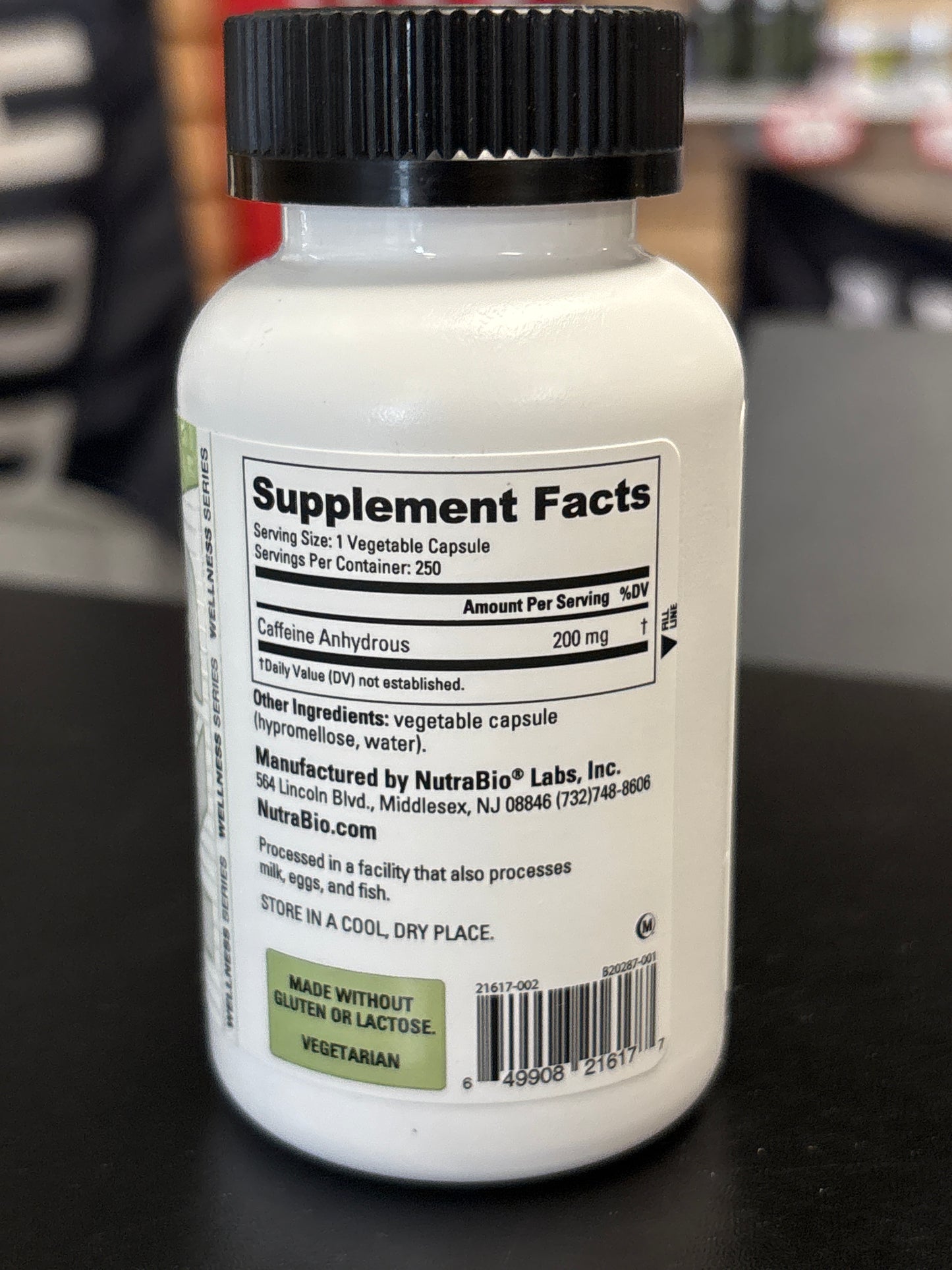 NutraBio Caffeine 250 capsules