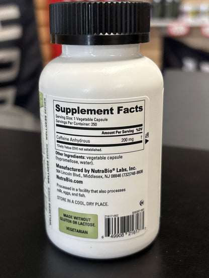 NutraBio Caffeine 250 capsules