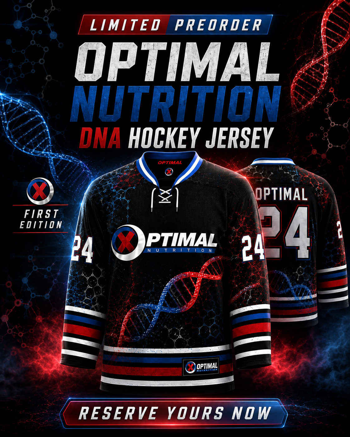 Optimal Nutrition "DNA" Hockey Jersey - LIMITED FIRST EDITION (estimed delivery OCT 15)