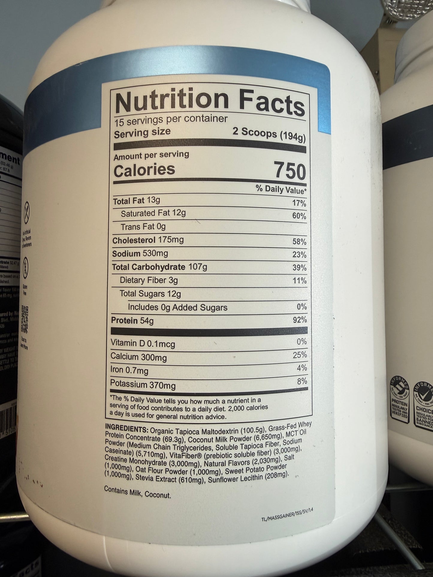 Transparent Labs Mass Gainer – High Calorie Weight Gainer Protein with Creatine (750 Calories, 54g Protein)