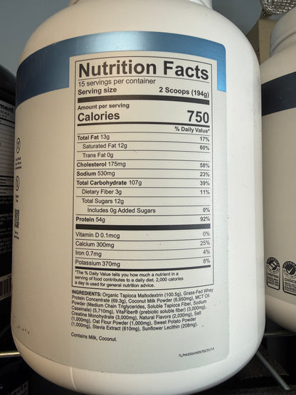 Transparent Labs Mass Gainer – High Calorie Weight Gainer Protein with Creatine (750 Calories, 54g Protein)